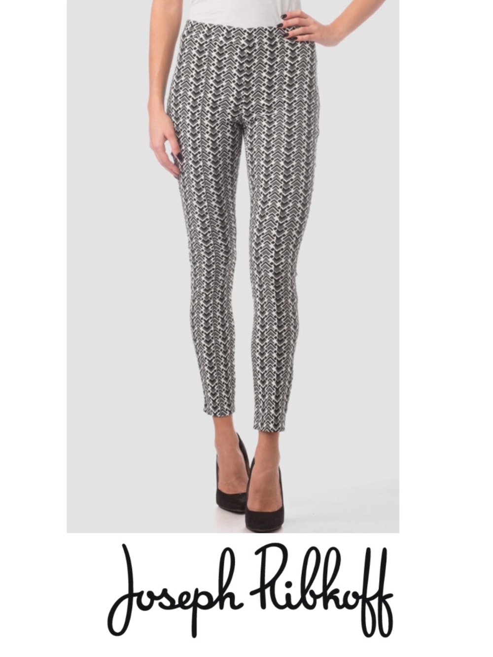 Joseph Ribkoff Black/White Art Deco Print Slim Pull On Pant Size 8